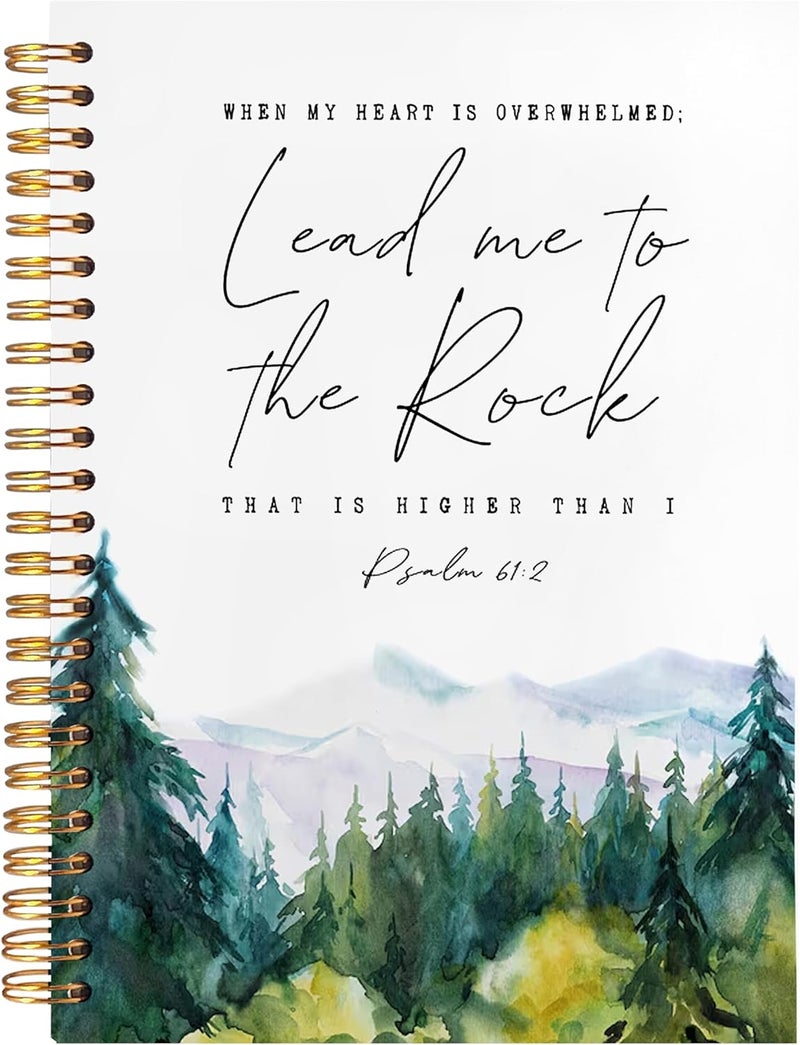 BearCake Christian Notebook Journal, Prayer Journal for Women, Lead Me To the Rock That is Higher Than I Bible Notebooks for Note Taking, Watercolor Woodland Hardcover Spiral Notebook 5.5x8.3 - Image 1